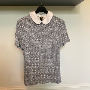 Tory Burch Navy and White Poplin Collar Shirt